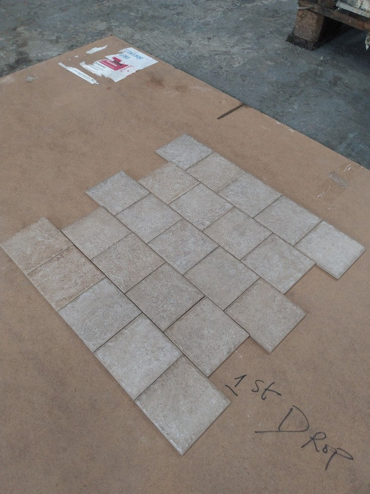 Stone Grey Ivory Ceramic Bevelled Textured Wall Tiles - 10x10cm (Box=0.88m2)