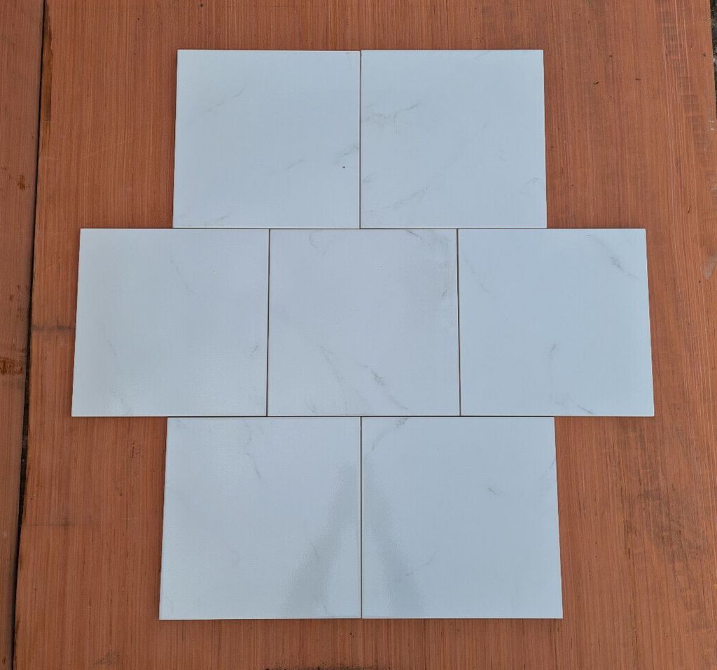 White Marble Effect Ceramic Floor + Wall Tile - 333x333mm (Box=1m2)