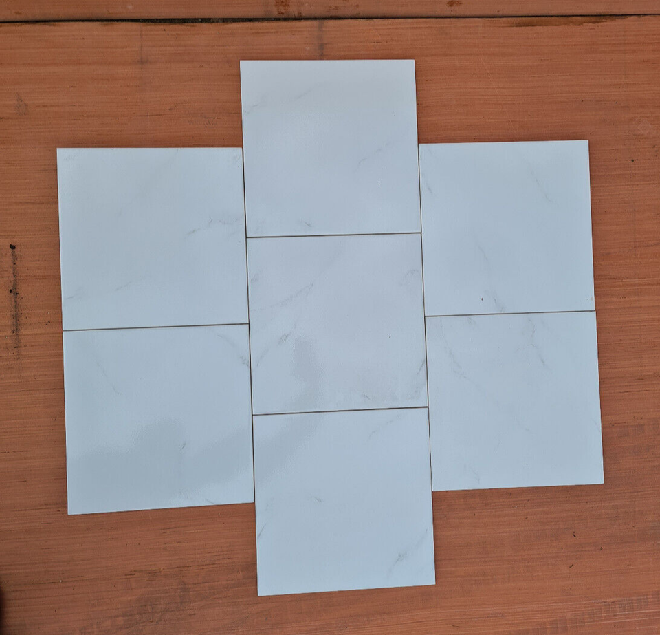 White Marble Effect Ceramic Floor + Wall Tile - 333x333mm (Box=1m2)