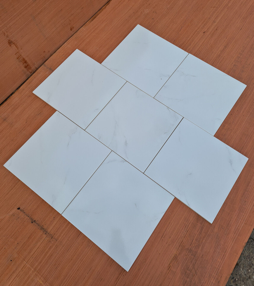 White Marble Effect Ceramic Floor + Wall Tile - 333x333mm (Box=1m2)