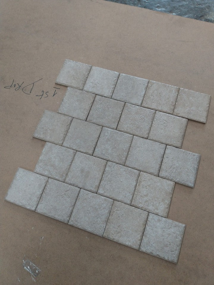 Stone Grey Ivory Ceramic Bevelled Textured Wall Tiles - 10x10cm (Box=0.88m2)