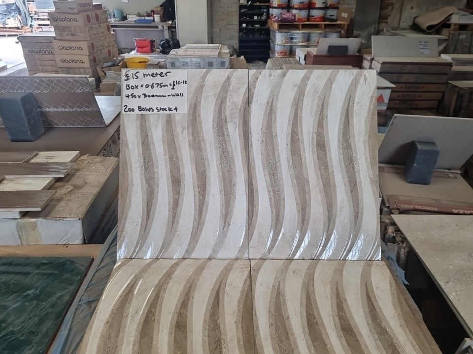 Beige Ceramic Wall Tile - 450x300mm - Price Per Box (0.675m2)