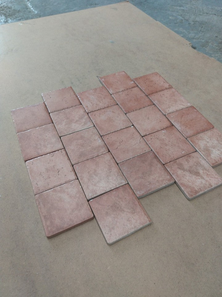 Red Pink Ceramic Bevelled Textured Wall Tiles - 10x10cm - Price Per Box (0.76m2)