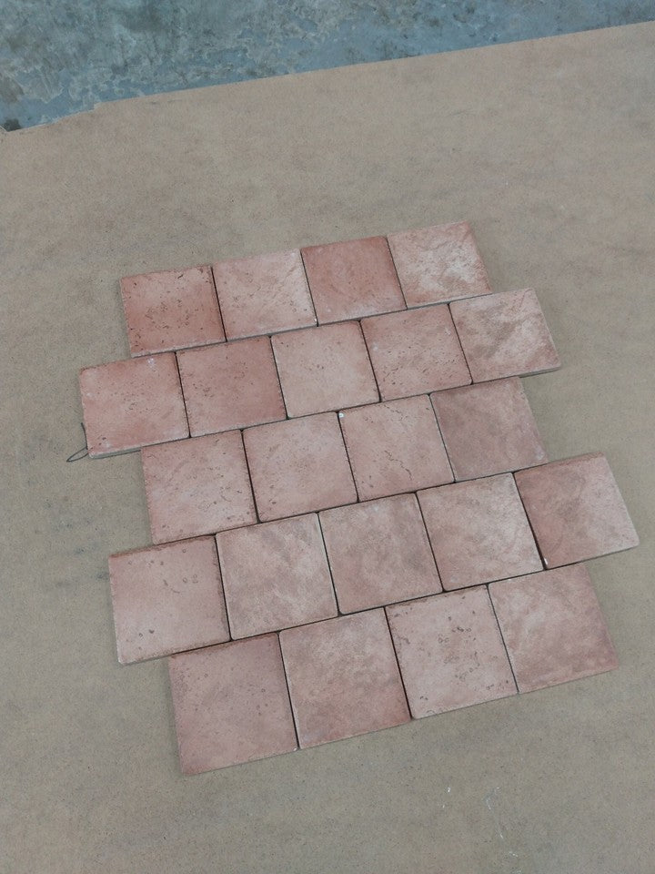 Red Pink Ceramic Bevelled Textured Wall Tiles - 10x10cm - Price Per Box (0.76m2)