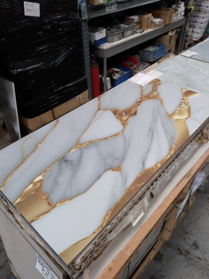 Gold Marble Effect Floor + Wall Tile - Gloss White 1200x600mm Porcelain