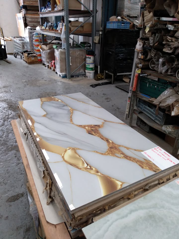 Gold Marble Effect Floor + Wall Tile - Gloss White 1200x600mm Porcelain