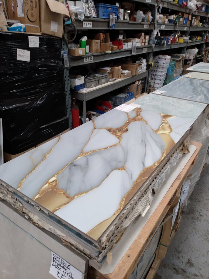 Gold Marble Effect Floor + Wall Tile - Gloss White 1200x600mm Porcelain